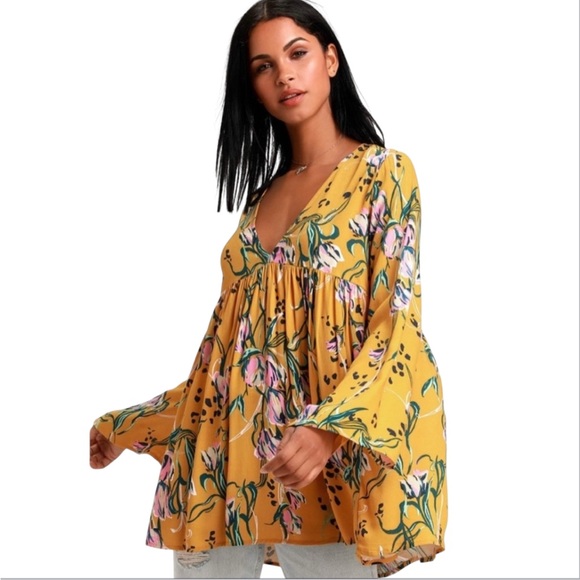 Free People Tops - Free People Bella Golden Yellow Floral Printed Tunic